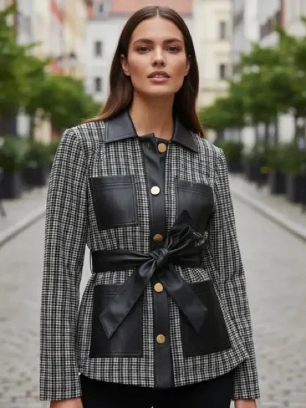Michael Kors blazer Jacket Houndstooth belted Size XS